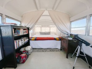 1 bedroom, desk, WiFi, bed sheets - The Nowhere Bus · Off-Grid, Stargazing, Nic Cage Themed School Bus (Beryl)