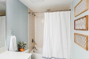 Baignoire, sèche-cheveux, serviettes fournies