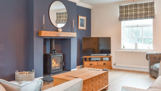 A living room with a fireplace, television, and comfortable seating. - 4 bedroom accommodation in Hinderwell (Hinderwell)