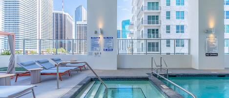 Outdoor pool, sun loungers