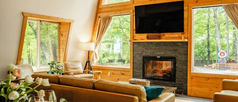 Smart TV, fireplace, video games, ping pong
