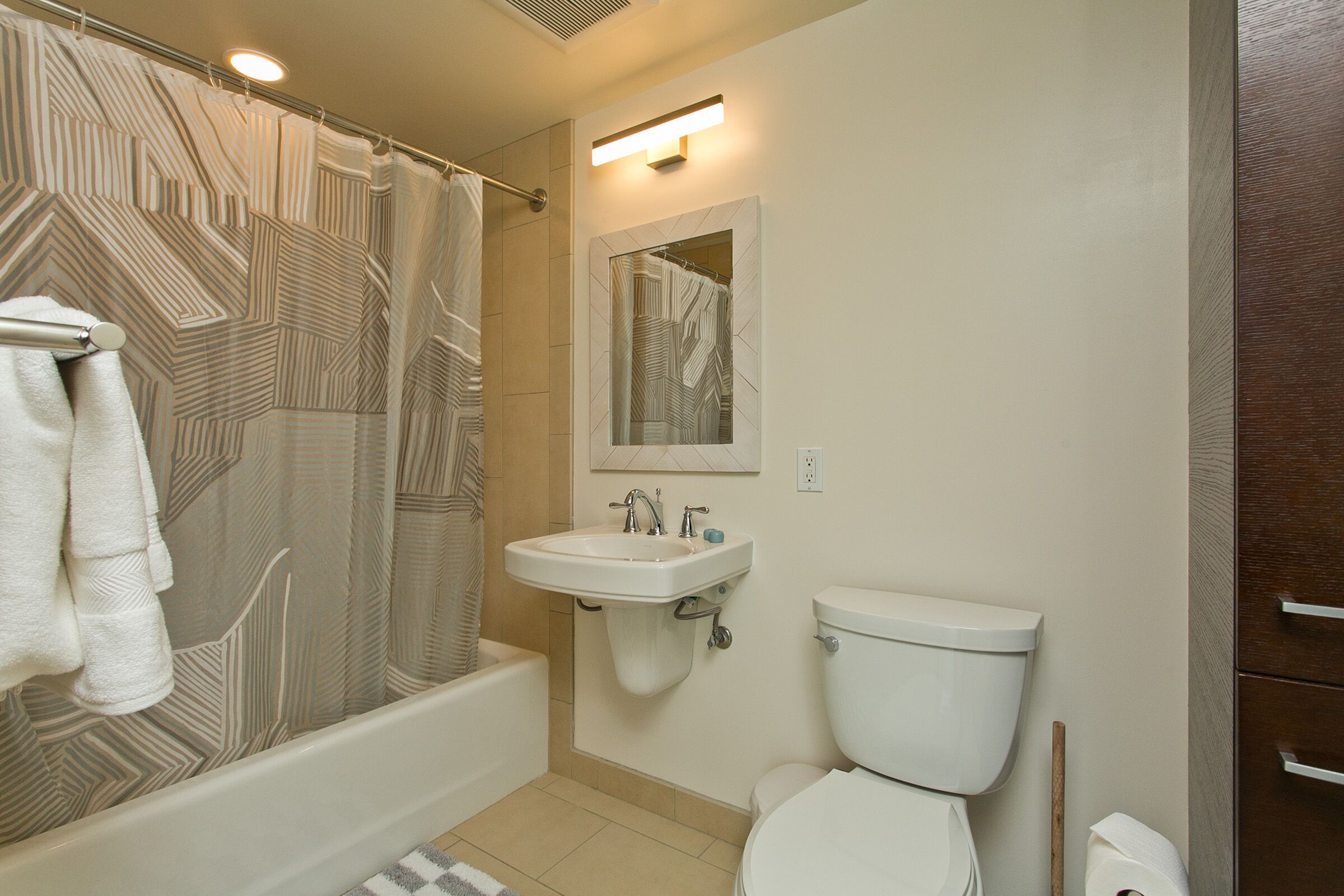 Hair dryer, towels, toilet paper