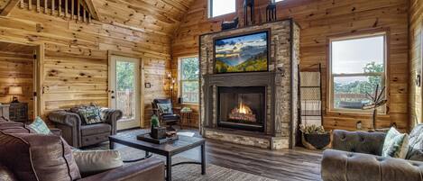 Televisie, een open haard en videospelletjes