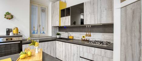 Fridge, oven, stovetop, dishwasher