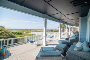 Terrace/patio - Hobbs Realty - “Shore To Please” | Luxury Oceanfront w/ Saltwater Pool, Hot Tub & Elevator (Holden Beach)
