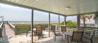 Hobbs Realty - "Sea Nymph" is an oceanfront, pet-friendly home with a large, grassy yard and fenced-in area!