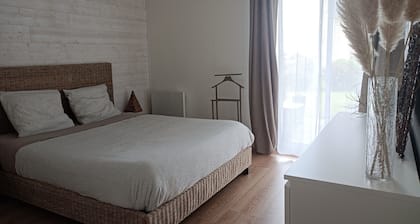 Bright, renovated garden apartment facing the sea.