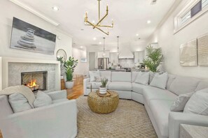 TV, fireplace, offices