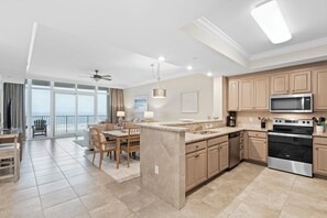 Fridge, microwave, oven, dishwasher