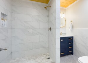 Hair dryer, bidet, towels, soap