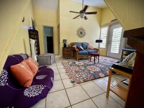 Televisión, reproductor de DVD, libros y videoteca 