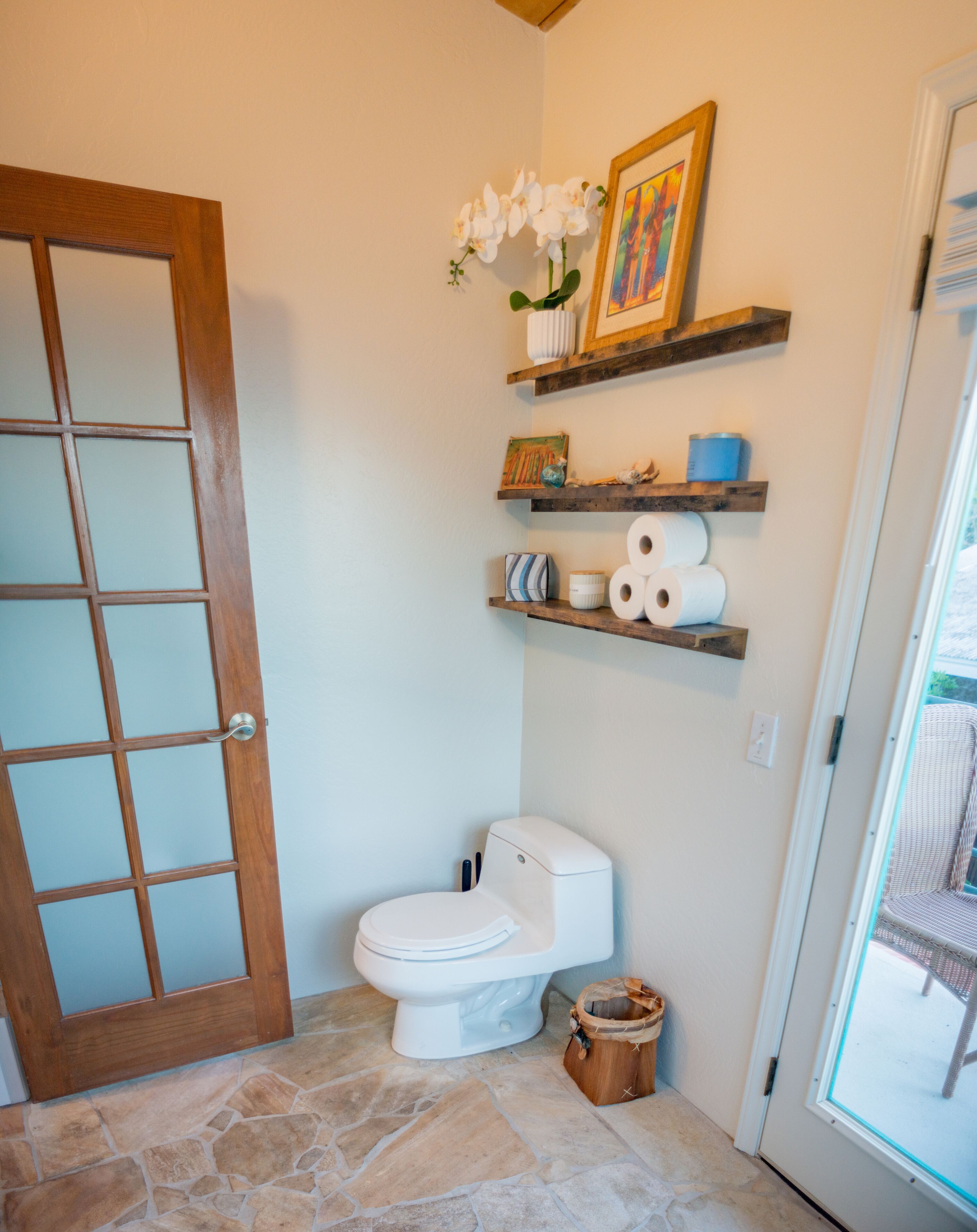 Hair dryer, bidet, towels, soap