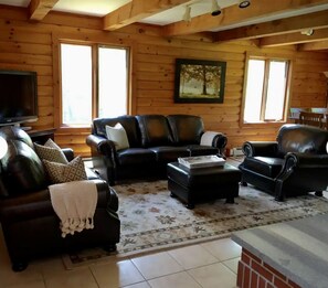 Smart TV, lareira, livros