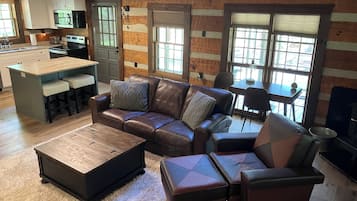 Smart TV, fireplace, DVD player, books