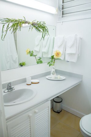 Serviettes fournies, savon, papier toilette