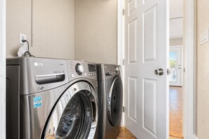 Convenient in-home laundry with modern front-load washer and dryer