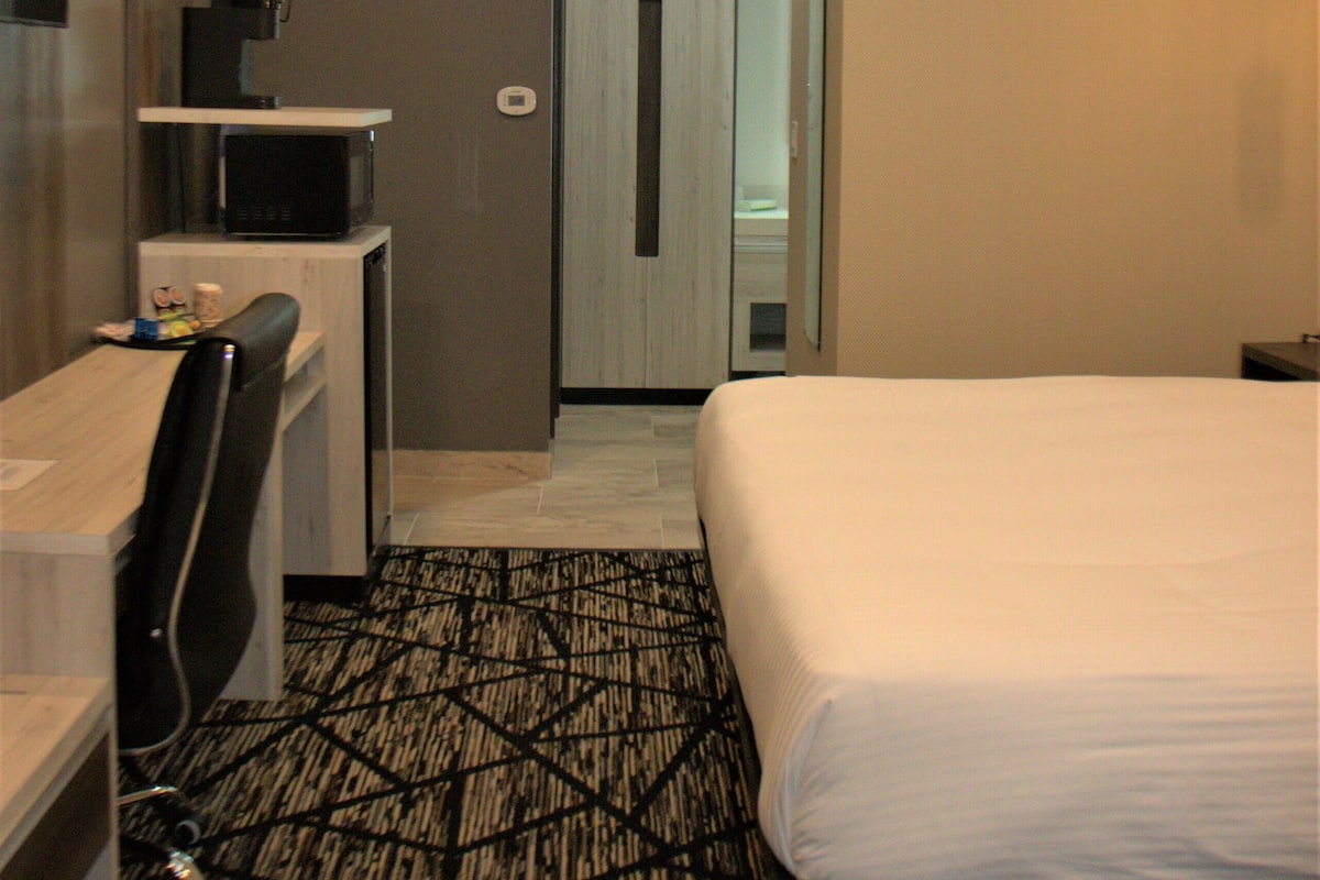 Standard Room, 1 King Bed, Non Smoking | Desk, laptop workspace, blackout drapes, iron/ironing board