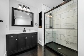Bathtub, hair dryer, towels