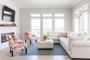 Smart TV, fireplace, video games, DVD player