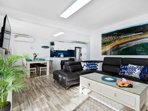 Smart TV, fireplace, video games, books