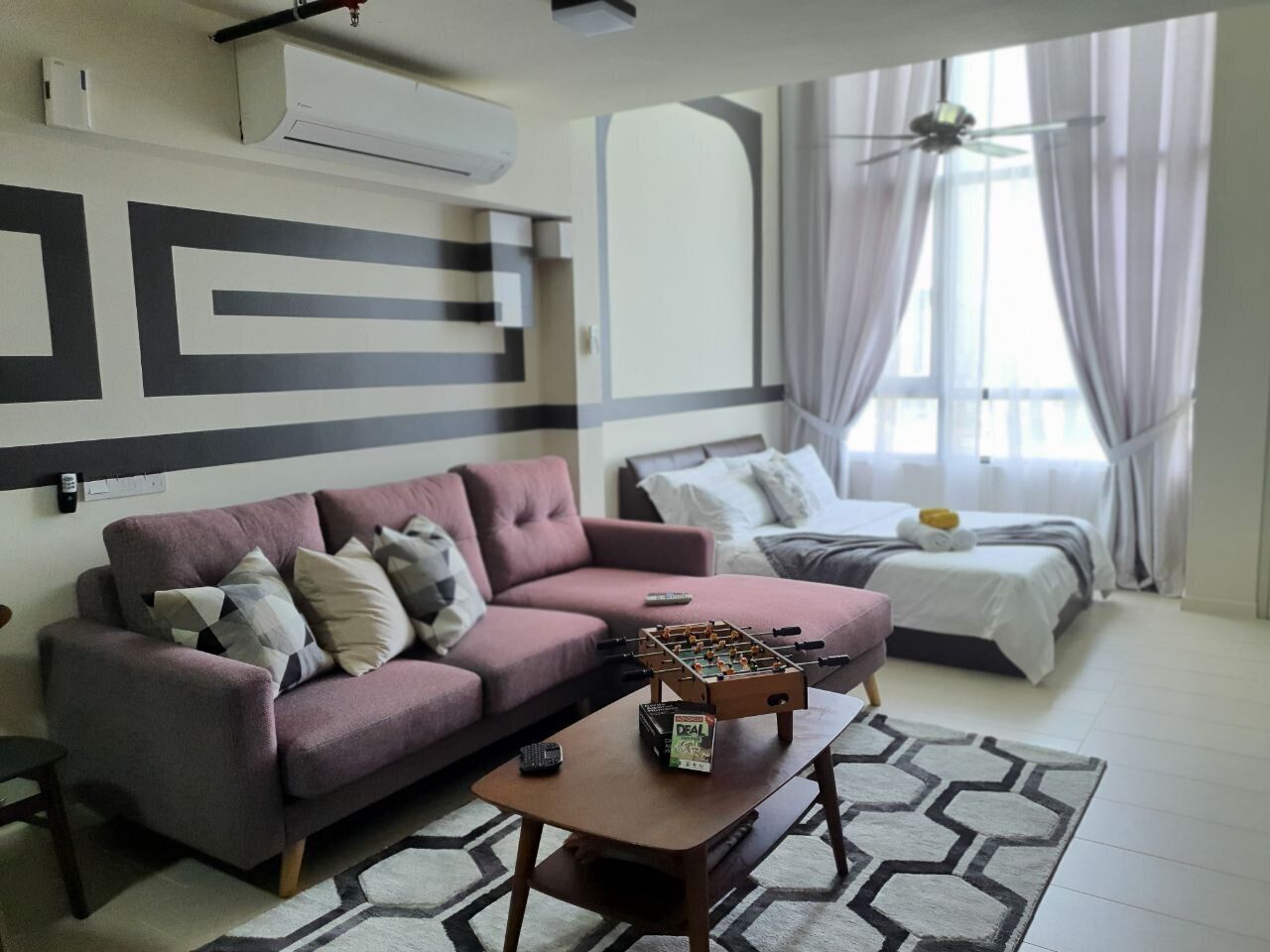 Blackout curtains, iron/ironing board, free WiFi, bed sheets