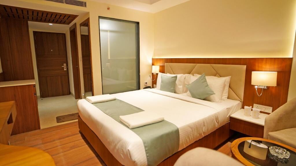 Pillow-top beds, laptop workspace, soundproofing, free wired Internet