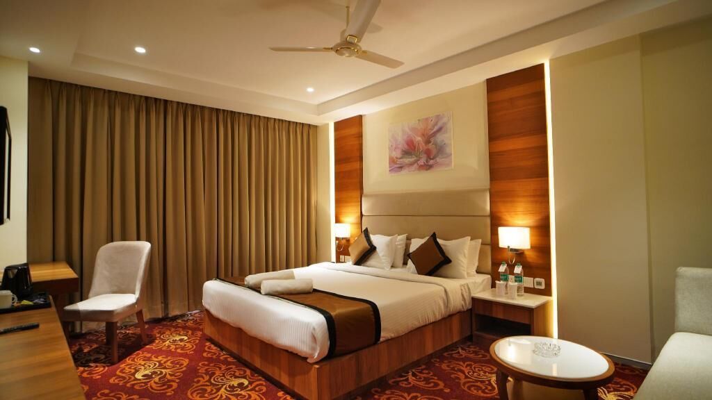 Pillow-top beds, laptop workspace, soundproofing, free wired Internet