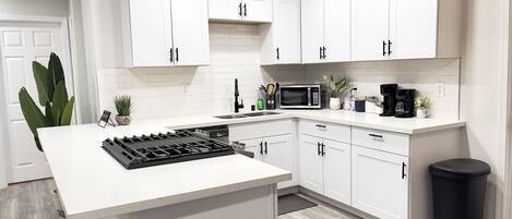 Kühlschrank, Mikrowelle, Herdplatte, Geschirrspüler