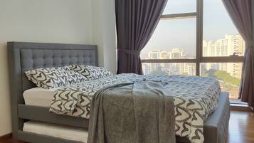 2 bedrooms, blackout curtains, iron/ironing board, free WiFi