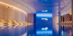 Indoor pool, seasonal outdoor pool, pool umbrellas, sun loungers