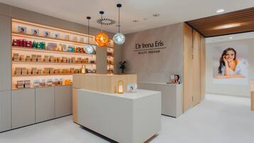 Experience the serene ambiance of Dr. Irina Eris Beauty Partner, where a minimalist reception area sets the tone for a professional and welcoming visit.