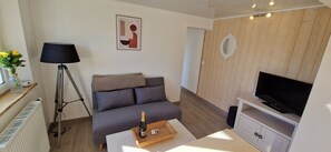 Televisie, een open haard en boeken