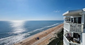 On the beach, sun-loungers, beach towels
