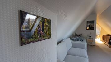 Smart TV, books, music library, stereo