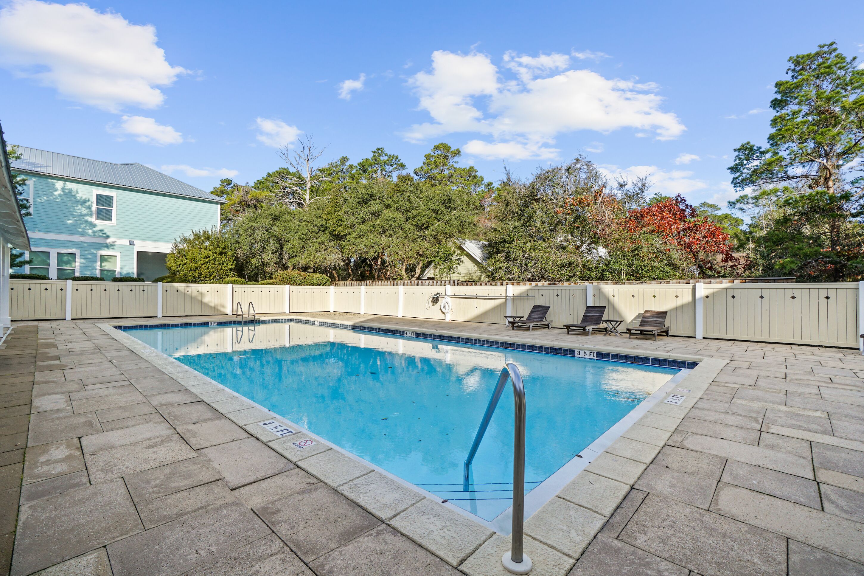 Seasonal outdoor pool, pool umbrellas, pool loungers