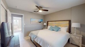 3 bedrooms, desk, iron/ironing board, travel cot