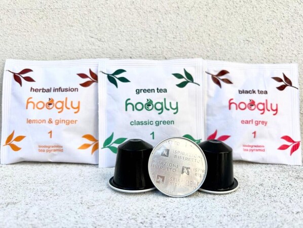 Tea for one: Hoogly tea bags with lemon & ginger, classic green, and earl grey flavors.