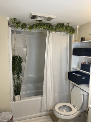 Towels, shampoo, toilet paper