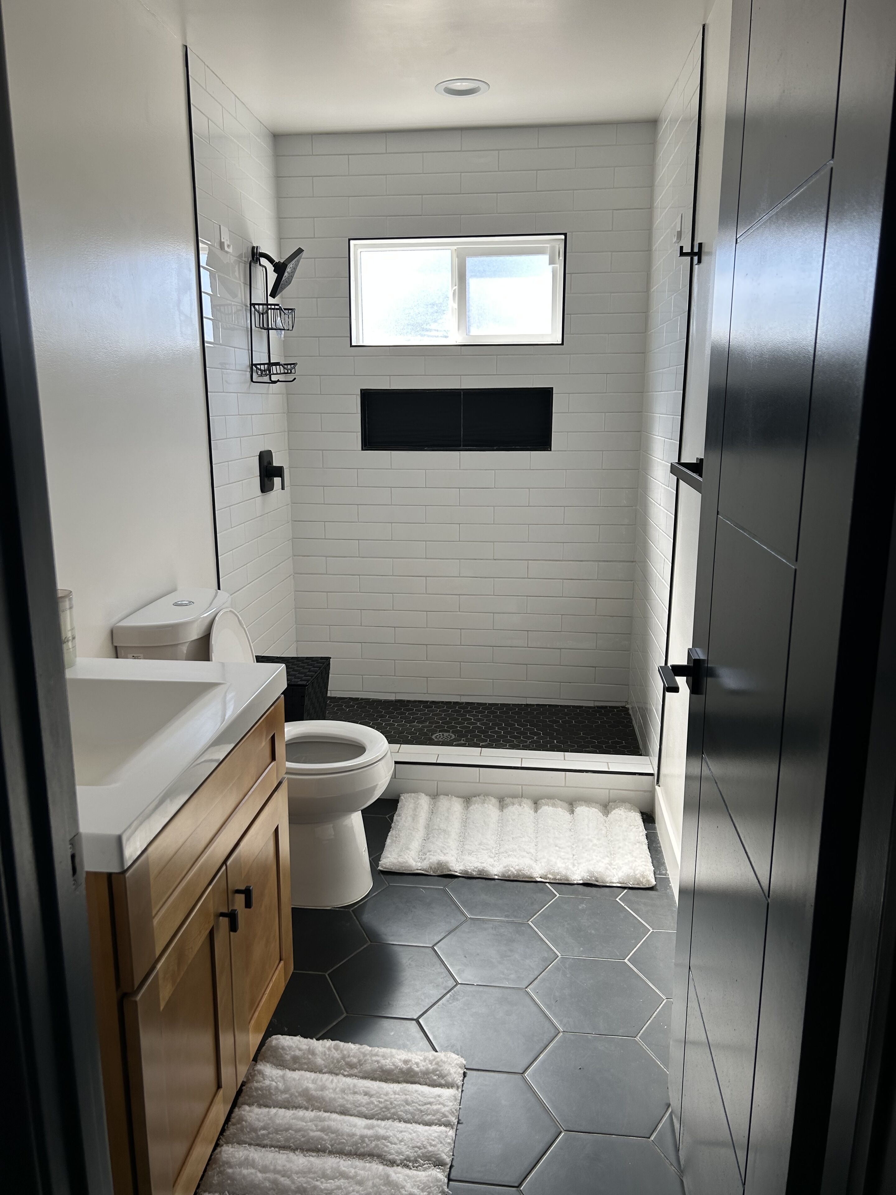 Shower, towels, soap, shampoo