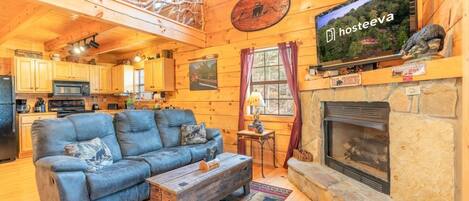 Televisión, chimenea, videojuegos, futbolito