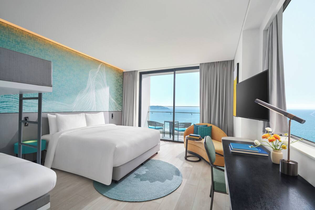 Family Room, Multiple Beds, Balcony, Sea View | Premium bedding, minibar, in-room safe, desk