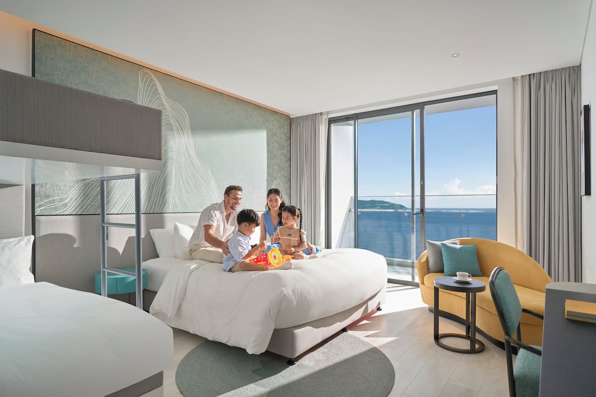 Family Room, Multiple Beds, Balcony, Sea View | Premium bedding, minibar, in-room safe, individually furnished