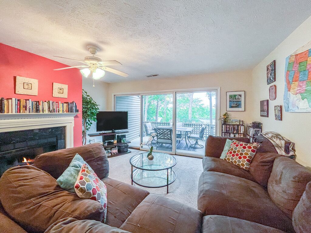 TV connectée, cheminée, livres