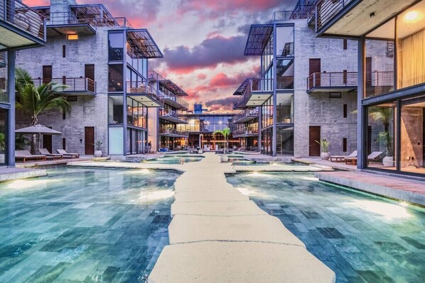 A rooftop pool