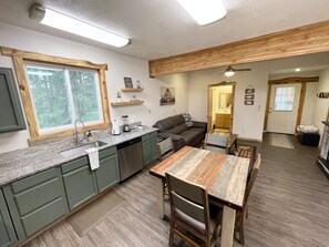 Smart TV, fireplace, DVD player, foosball