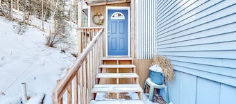 Dog-friendly rustic cabin with a wood-burning fireplace, porch, and washer/dryer