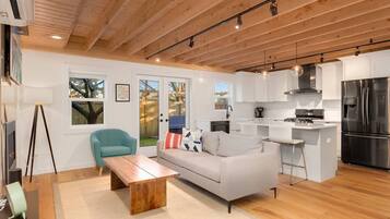 Smart TV, fireplace, Netflix, books