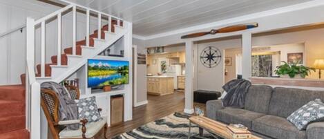 TV connectée, cheminée, lecteur de DVD