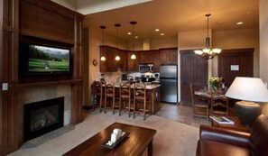 TV, fireplace