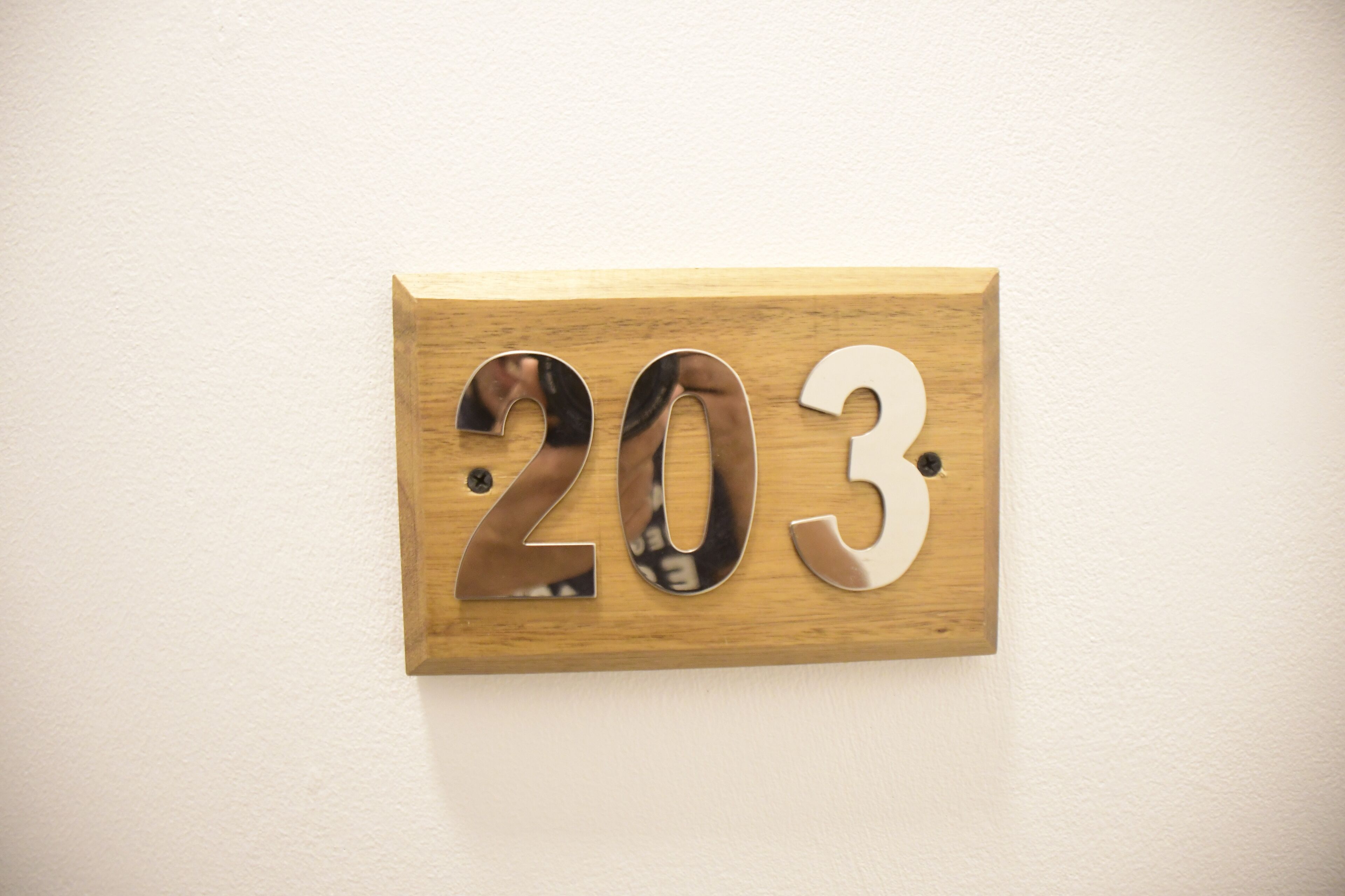 Et træskilt med nummer 203.